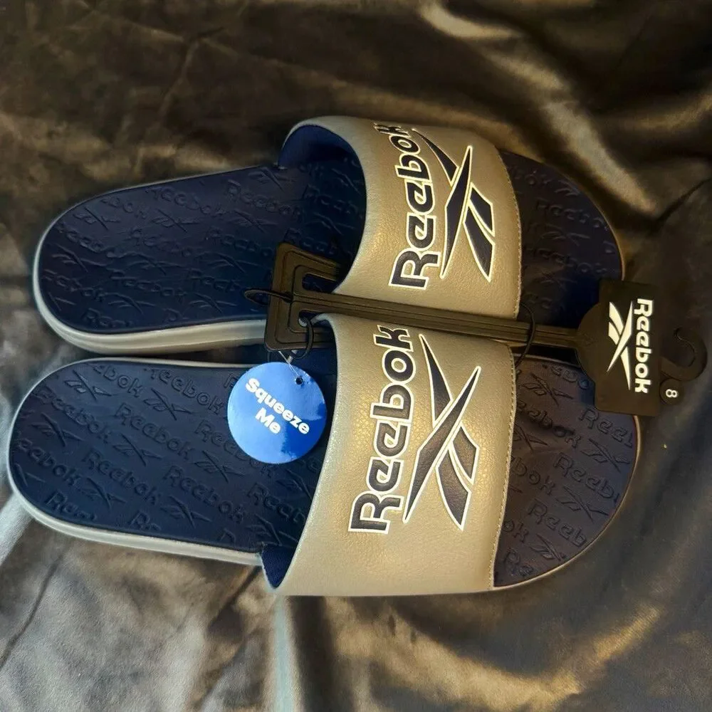 Reebok Mens Slide Sandals Gray/Blue Lightweight Comfort US 8 EU 40.5